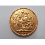 22CT YELLOW GOLD 1905 FULL SOVEREIGN COIN, STRUCK IN MELBOURNE