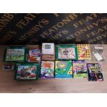 LARGE LOT OF MISC ITEMS INCLUDES VINTAGE DOMINOES, BINATONE SAT NAV, BRUSH SET AND GAMES