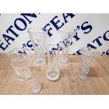 6 ASSORTED PRESS AND CUT GLASS VASES INC STUART CRYSTAL