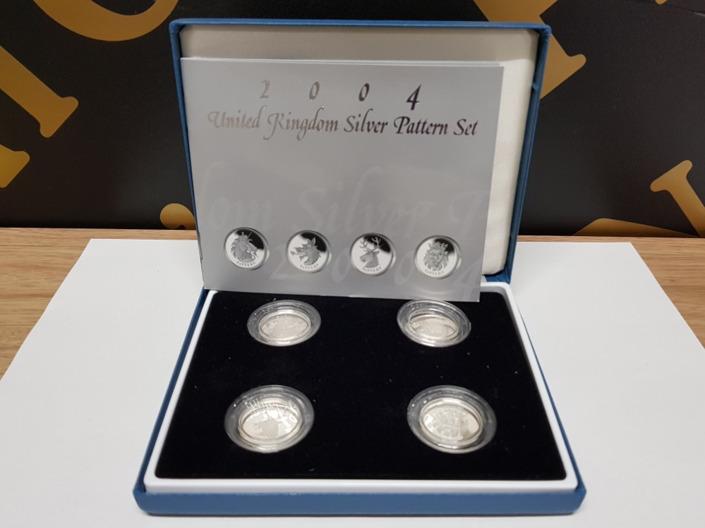 4 HERALDIC BEASTS 2004 SILVER PROOF PATTERN COINS IN SILVER ORIGINAL BOX AND MINTAGO 5000 - Image 5 of 5