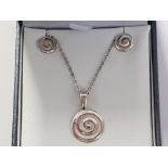 SILVER SWIRL PENDANT ON CHAIN AND EARRINGS 5.8G