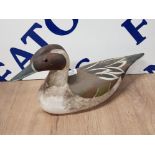 1980 SUPER WOOD CARVING OF PINTAIL DECOY, SIGNED AND DATED