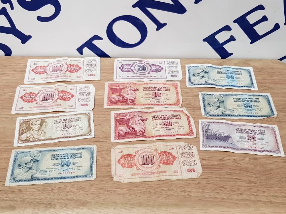 ELEVEN VINTAGE YUGOSLAVIAN BANK NOTES