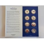 8 UK SILVER PROOF BEST OF BRITISH COLLECTION (TOTAL WEIGHT 2 OUNCES OF PURE SILVER) ISSUED IN