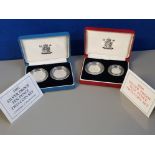 1990 ROYAL MINT 2 COIN 5P SILVER PROOF SET TOGETHER WITH 1992 ROYAL MINT 2 COIN 10P SET BOTH IN