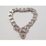 SILVER CURB HEART PADLOCK BRACELET, 40.6G