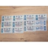 12 BRITISH LINEN BANK 1 POUND BANKNOTES, A GOOD RANGE OF DATES AND TYPES FROM 1941 TO 1970, GOOD,