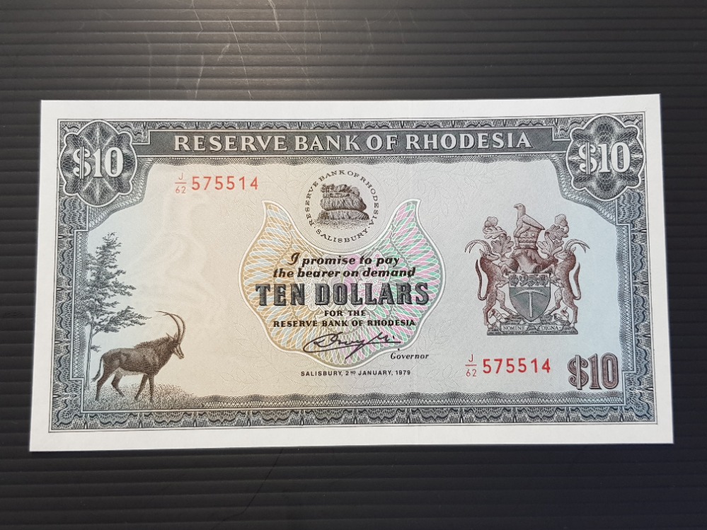 RHODESIA 10 DOLLARS BANKNOTE DATED 2-1-1979, UNCIRCULATED