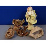 5 GROTESQUE STUDIO POTTERY MYTHICAL CREATURES, 3 SIGNED RONI