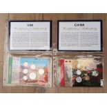 2 COIN SETS FROM THE CHANGE CHECKER WORLD EDITION INCLUDES USA AND CHINA, 6 COINS IN EACH BOTH