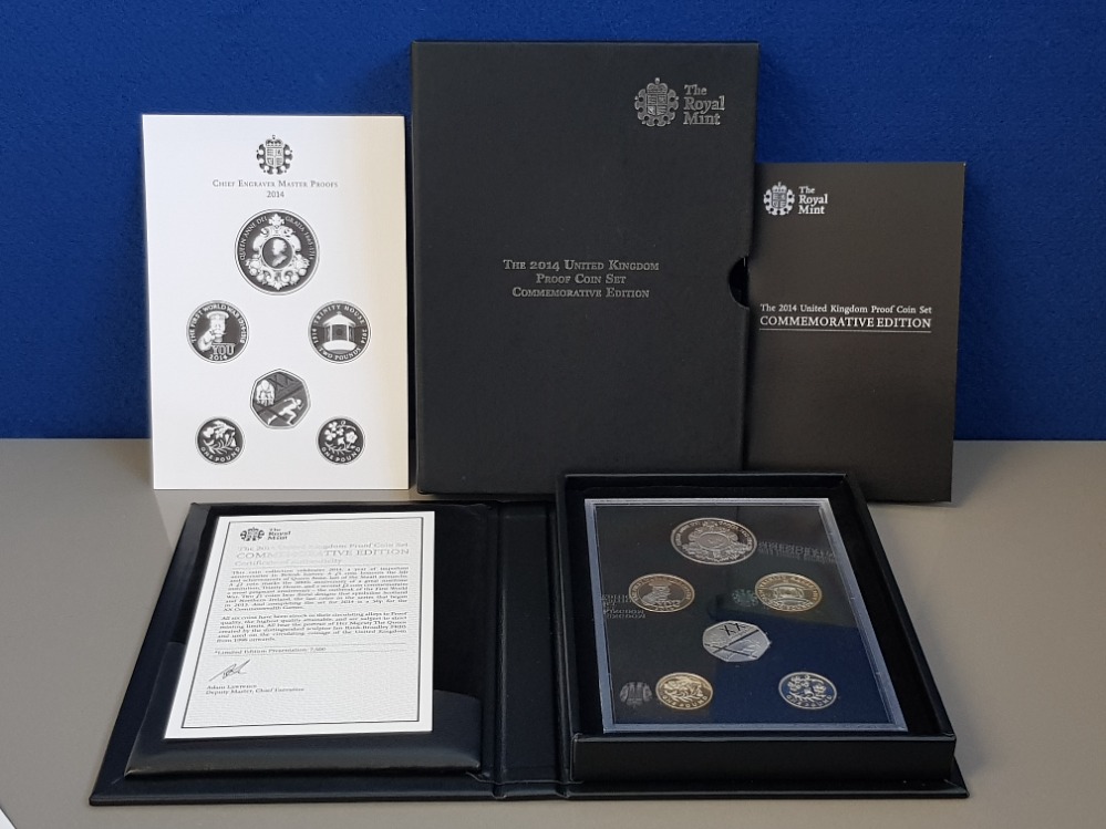 UK ROYAL MINT 2014 COMMEMORATIVE PROOF SET OF 7 COINS IN ORIGINAL CASE WITH CERTIFICATE OF