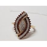 A 9CT YELLOW GOLD RING WITH DIAMONDS AND BROWN STONE SIZE P STAMPED 4.2G GROSS