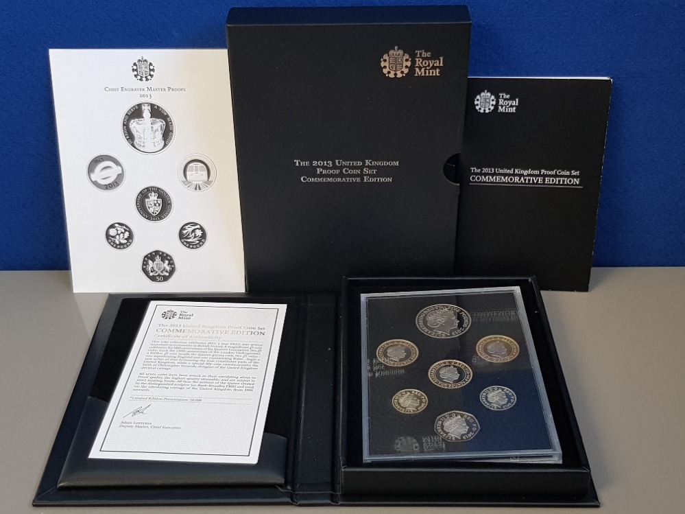 UK ROYAL MINT 2013 COMMEMORATIVE PROOF SET OF 7 COINS IN ORIGINAL CASE WITH CERTIFICATE OF