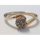 9CT YELLOW GOLD DIAMOND CLUSTER RING APPROXIMATELY .25CT, 2.5G SIZE S