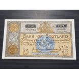 BANK OF SCOTLAND 5 POUNDS BANKNOTE DATED 11-4-1956, ALMOST VF