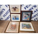 PASTEL DRAWINGS BY N CLARKE TO INCLUDE DOG PORTRAIT LILACS IN A BOWL ETC. 5