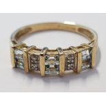 9CT YELLOW GOLD DIAMOND AND AQUAMARINE 1/2 ETERNITY RING, 2.3G SIZE O