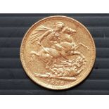 22CT GOLD 1889 FULL SOVEREIGN COIN