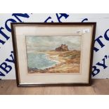 WATERCOLOUR SEASCAPE AND CASTLE SIGNED AND DATED MARGARET DOIG 1963
