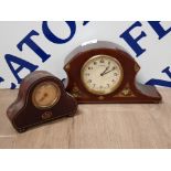 ART NOUVEAU 8 DAY INLAID MANTLE CLOCK IN MAHOGANY WITH SIMILAR SMALLER ONE