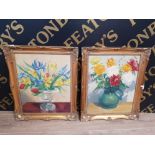 2 ORNATE FRAMED STILL LIFE OIL PAINTINGS 1 ON CAVAS AND 1 ON BOARD BOTH SIGNED AND DATED R.W