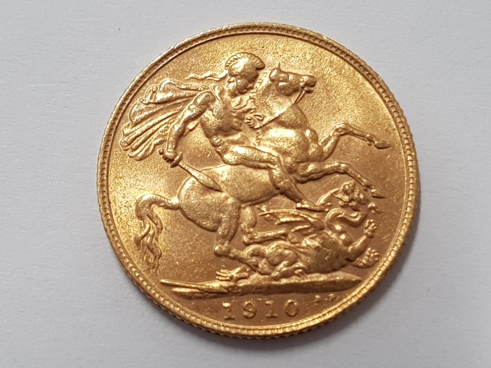 22CT YELLOW 1910 FULL SOVEREIGN COIN