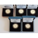 5 ROYAL MINT UK 1 POUND SILVER PROOF COINS FROM 1983 TO 1987 ALL IN ORIGINAL CASES WITH