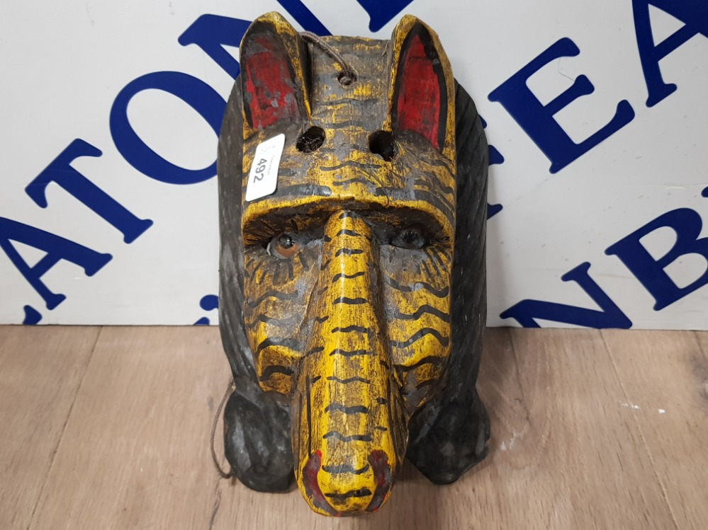 ETHNIC MASK IN THE FORM OF A ZEBRA WITH GLASS EYES