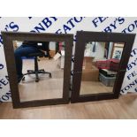 TWO MODERN WALL MIRRORS IN LEATHERETTE AND LEATHER EFFECT FRAME 89 X 69 AND 85 X 65CM