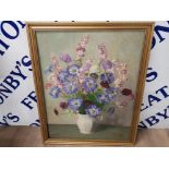 A MID 20TH CENTURY OIL PAINTING FLOWERS IN A JUG SIGNED WITH MONOGRAM 59 X 47CM