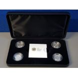 UK ROYAL MINT 2010-11 SET OF 4 SILVER PROOF 1 POUND COINS, IN ORIGINAL CASE WITH CERTIFICATE OF