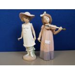 NAO BY LLADRO 1034 GIRL PLAYING VIOLIN TOGETHER WITH NAO 1126 SPRING SHOWERS RETIRED SAS