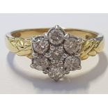 18CT YELLOW GOLD DIAMOND CLUSTER RING, 3.9G SIZE O1/2