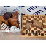 CHESS BOARD AND PIECES TOGETHER WITH A LARGE QUANTITY OF MUSICAL BOXES INCLUDES SORRENTO WARE