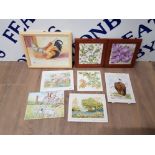 HANDPAINTED CERAMIC TILES BY NANCY CLARK TO INCLUDE CHICKENS FLOWERS AND BALD EAGLE