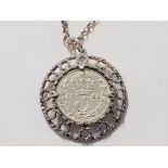 SILVER COIN PENDANT AND BELCHER CHAIN, 7G