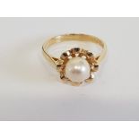 9CT YELLOW GOLD PEARL RING 2.5 G SIZE- N