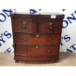 GEORGIAN MAHOGANY BOW FRONT MINIATURE CHEST OF DRAWERS