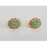 9CT YELLOW GOLD OVAL JADE STUD EARINGS 3.1 G