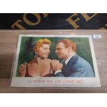 LITHOGRAPH LOBBY CARD OF JAMES CAGNEY AND DORIS DAY IN LOVE ME OR LEAVE ME 28 X 35.5 CM