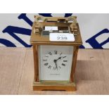 REID AND SONS NEWCASTLE UPON TYNE VINTAGE BRASS CARRIAGE CLOCK WITH WHITE ENAMEL DIAL