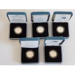 5 ROYAL MINT UK 1 POUND SILVER PROOF COINS FROM 2003 TO 2007 ALL IN ORIGINAL CASES WITH