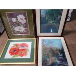 PASTEL DRAWING BY N CLARKE TO INCLUDE POPPIES COUNTRY LANE GARDEN SCENE ETC. 7
