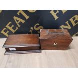 A VICTORIAN ROSEWOOD TEA CADDY AND AN OAK BOX