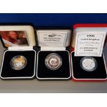 ROYAL MINT UK 2 POUND SILVER PROOF PIEDFORT COINS X3 COMPRISING 1995 UNCIRCULATED, 1996 FOOTBALL AND