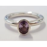 SILVER AND AMETHYST PANDORA SOLITAIRE RING, 5.1G SIZE N