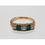 AN 18CT YELLOW GOLD EMERALD AND DIAMOND 5 STONE RING SIZE P 3.3G GROSS