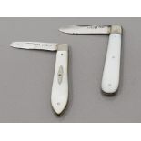 A VICTORIAN SILVER AND MOTHER OF PEARL FRUIT KNIFE BY HILLARD AND THOMASON CHESTER 1898 AND A