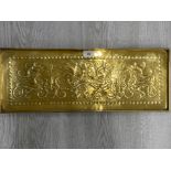 AN ARTS AND CRAFTS RECTANGULAR BRASS TRAY BY KESWICK SCHOOL OF INDUSTRIAL ARTS WITH HERALDIC BEAST