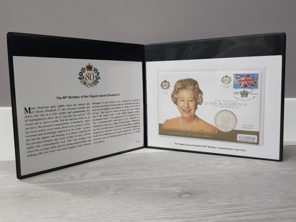 SILVER 2006 5 POUNDS COIN FROM GIBRALTAR, ON QUEENS 80TH FIRST DAY COVERS - Image 3 of 3